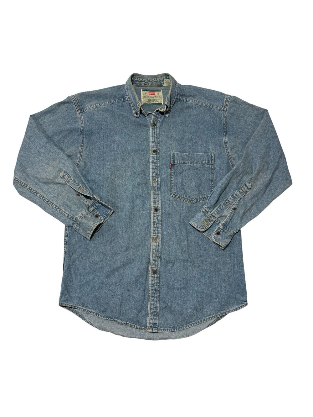 Vintage Levis Denim Shirt Mens M Red Tab Made in Hong Kong Long Sleeve 90s Vtg